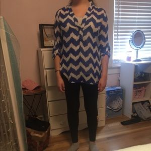 Blue and White Blouse